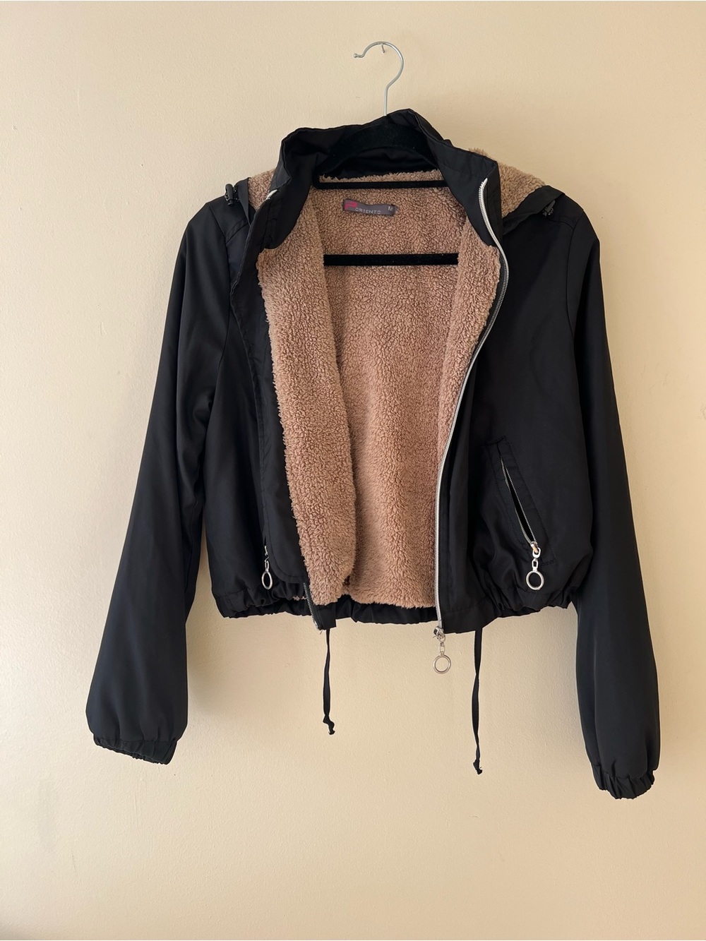 Women’s Black Hooded Sherpa-Lined Jacket